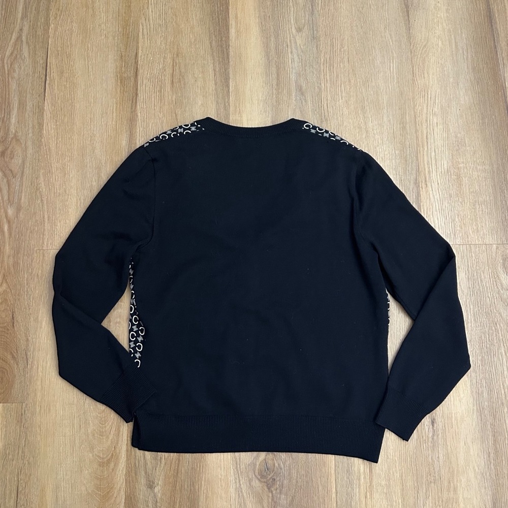 Celine Paris Vintage Black Wool Silk Triomphe Monogram Cardigan Sweater 42 - Picture 3 of 6